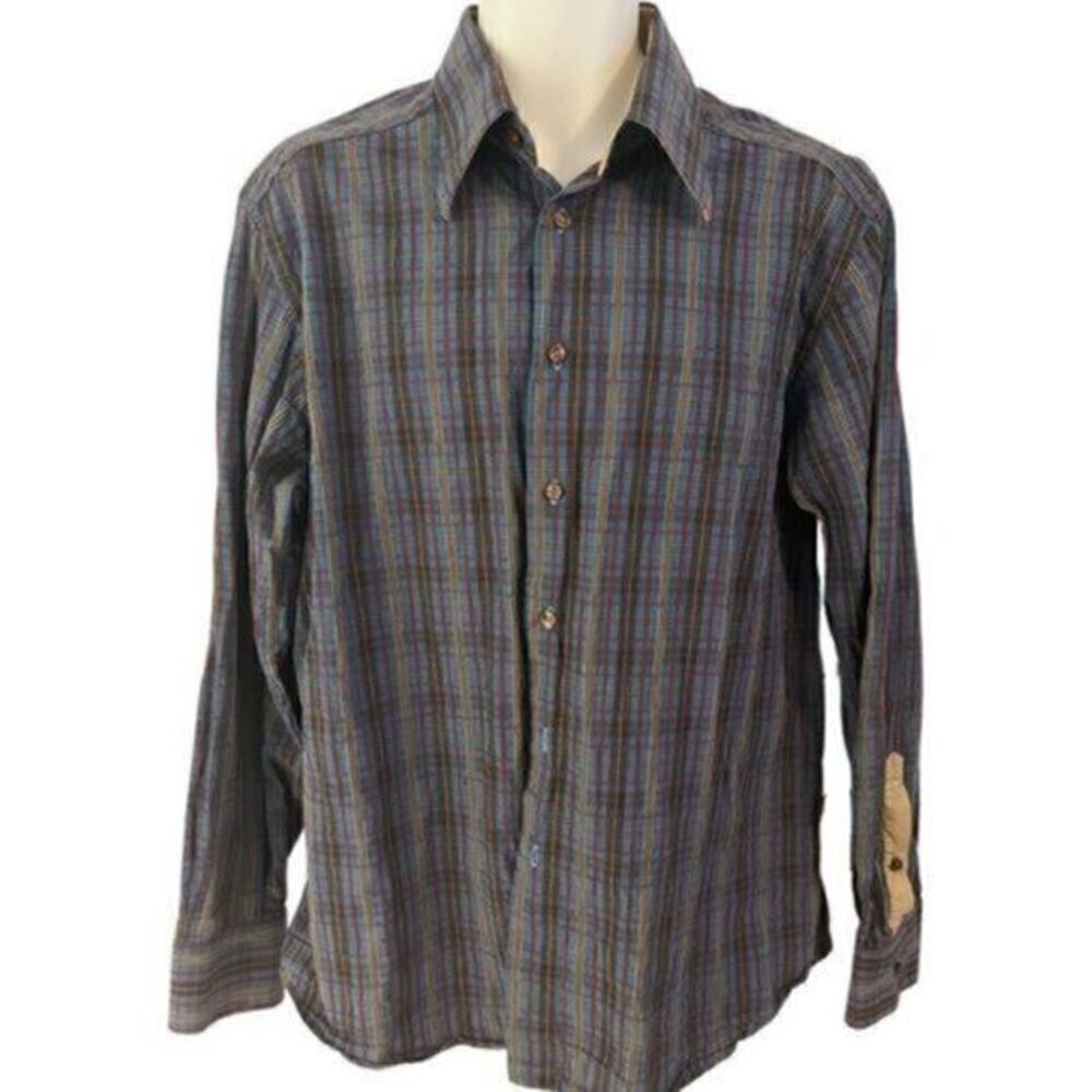 Joseph's Cloak Italian Plaid Textured Cotton Button Up. Size Large.